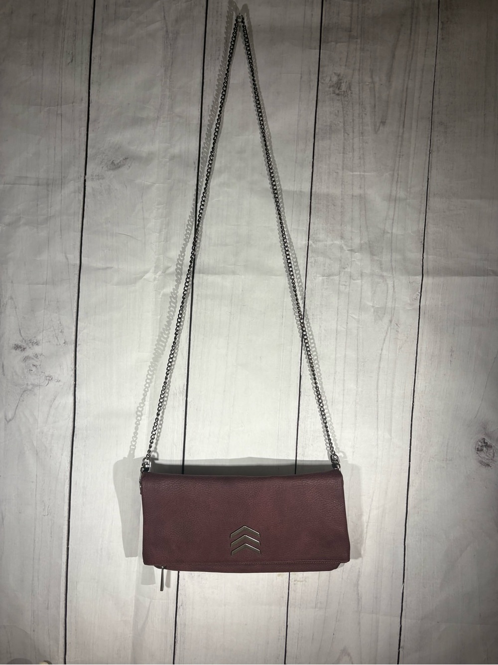 Express Maroon Chain-Strap Clutch with Chevron Accents Crossbody